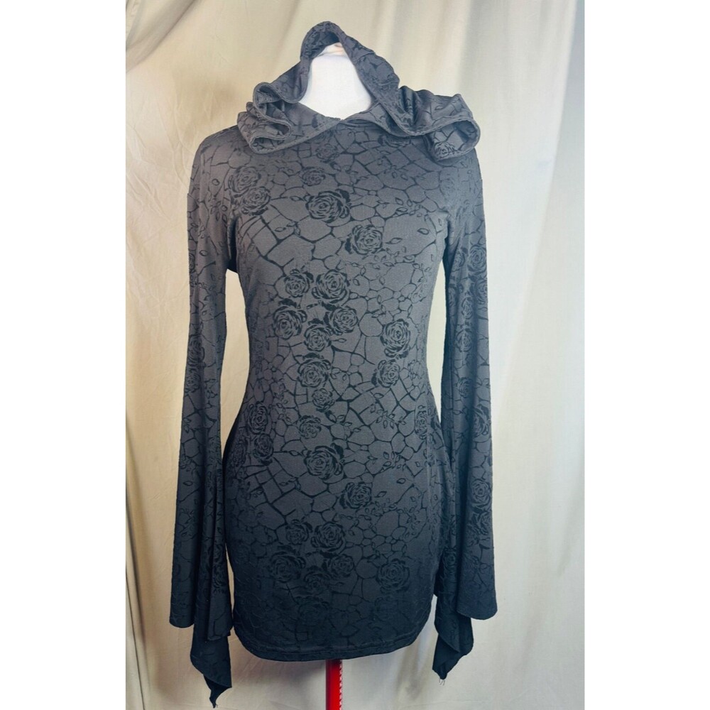 Devil Fashion Hooded Bell Sleeve Black Rose minidress Witch Goth Alt Pagan SM/M